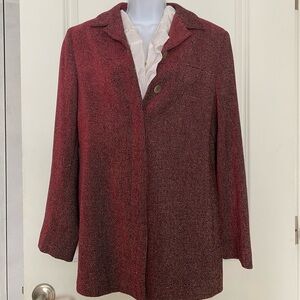 Ann Freedberg Cameron Buegundy/Tan Tweed Coat Wool Blend Sz8 Classic Elegant